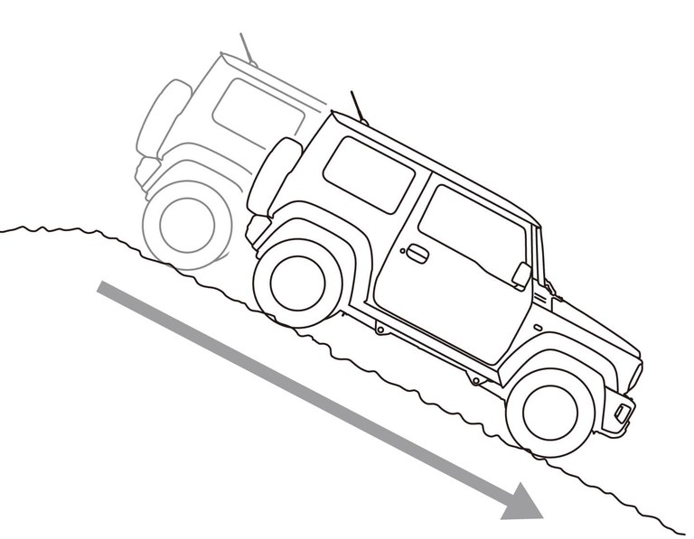 Grafik der Bergabfahrhilfe des Suzuki Jimny Hybrid.