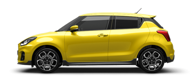 Von der Seite fotografierter Suzuki Swift Sport Hybrid in Champion Yellow.